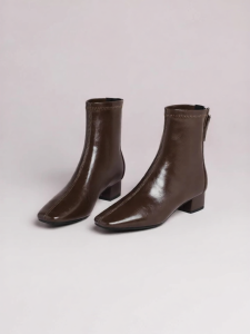 Reemoor | French Square Toe Thick Heel Comfortable Womens Ankle Boots