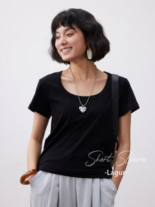 Slimming Effect Long Staple Cotton Short Sleeve T-Shirt Women Summer Solid Color Versatile Square Collar Casual Fashion Top