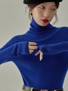 สไตล์ฝรั่งเศส สูง ปกเสื้อ เสื้อฐานถักแขนยาว ผู้หญิง แฟชั่น สลิมฟิต เหนือศีรษะ เสื้อท่อนบน ฤดูใบไม้ร่วง ฤดูกาลขนาดเล็กที่เป็นมิตร