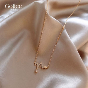 Golicc Golden Micro-Set Heart-Throbbing Necklace Womens Style New 2025 High-End Sensation Luxury Clavicle Chain Jewelry