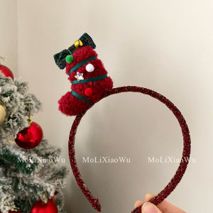 Cute Christmas Headwear for Girls Plush Christmas Socks Bow Knot Hair Clip Childrens Fashion Accessories Sweet Style