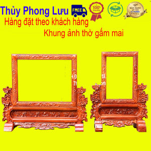 Khung gấm hoa mai đơn đôi ốp đá gỗ hương hàng đặt