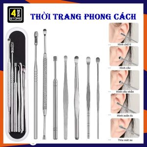 Bộ dụng cụ vệ sinh tai ngoáy tai 7 Món đồ lấy ráy tai Cao Cấp bằng thép không gỉ / Bộ lấy ráy tai inox 7 món đa năng chuyên nghiệp an toàn vệ sinh cho gia đình