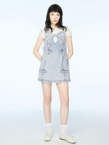 LeFame Butterfly Knot Denim Dress Versatile Elegant Autumn Winter New Style Womens Casual Fashion Dress Cotton A-Line Skirt