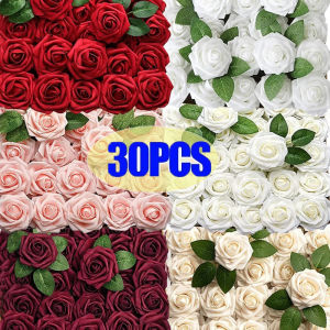 30Pcs Artificial Rose Flowers Foam Fake Rose with Stems for DIY Wedding Bouquets Mothers Day Valentines Day Gift Home Decor