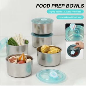 LF Stainless steel food storage bowl with sealing cover non breathable multi-functional portable circular egg steaming container kitchen supplies