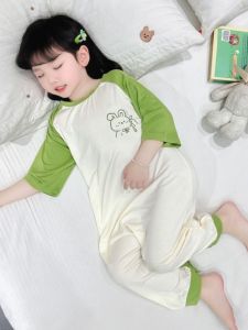 Girls Summer Thin Ice Silk Air Conditioning Sleepwear Baby Clothes Sleep Bag Anti-Kick Childrens Home Clothes Pajamas Onesie