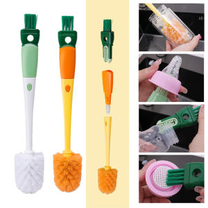 4 In 1 Multifunctional Cartoon Carrot Bottle Brush Set Long Handle Cup Brush Cleaning Brush Sponge Head Rotating Brush