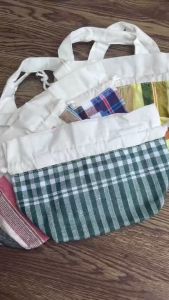 กระเป๋าหูรูด ผ้าขาวม้า 2 ชั้น ขนาด 9x4 นิ้ว ขยายก้น 6 นิ้ว พร้อมหูจับ ทรงน่ารัก เอนกประสงค์