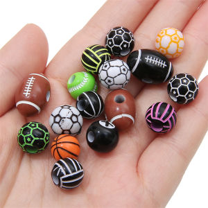 ลูกบาสเก็ตบอลเทนนิสอะคริลิคลูกบาสเก็ตบอลลูกปัดลูกปัดกีฬาทรงหลวมเสน่ห์สำหรับสร้อยข้อมือ คอพวงกุญแจ 5 คู่ แบบ ทำมือ