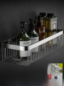 Bathroom Stainless Steel 304 Single Layer Rectangular Basket Shelf Wall Mounted Toilet Shower Room Washing Rack Storage Shelf