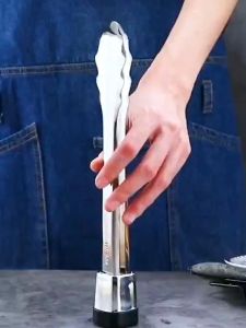 Kẹp gắp thức ăn lật thịt gắp đá gắp bánh đa năng inox 304 logo nổi loại xịn - Gắp đá inox mini - kẹp gắp đá du lịch