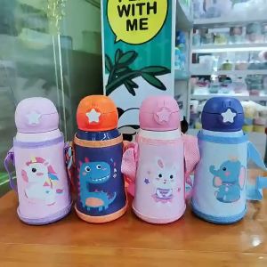 Kids Vacuum Flask Thermal Bottle Kid Training Cup Water Bottle With Straw Kanak Air Botol 儿童鹿角卡通保温瓶