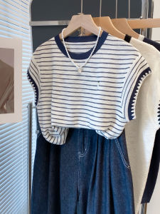 JIANDIYA | Striped Round Collar Drop Shoulder Loose Lazy Summer New Knit Top