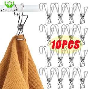 Polocat 1/10pcs Stainless Steel Metal Long Tail Clip Clothes Towel Picture Clips with Hooks Multifunction Hanger Bathroom Storage Holder