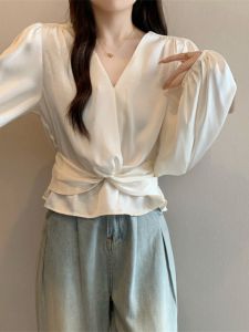 SHIMANQING | Slimming Waist Cinching V-Neck Shirt for Plus Size Women