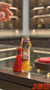 Wealth Attraction Wish Bottle Charm An Assemblage of Fortune Citrine & Sacred Botanicals Cat Tassel