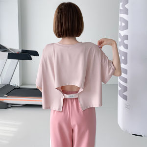 Maxrun Womens Loose Large-Size Short Sleeve Fitness Wear Ultra-Light Breathable Elastic Force Spandex Crewneck Athletic T-Shirt