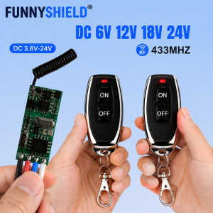 FUNNYSHIELD 433Mhz RF Relay Receiver 12V 24V Wireless Remote Control Micro Receiver Module Controller Switch Power Transmitter
