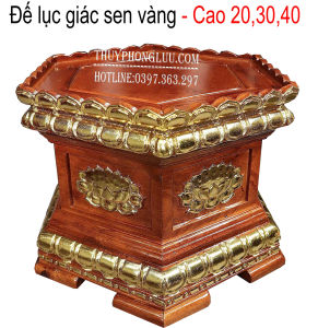 Đế sen đài lục giác rát vàng kê đồ gỗ hương cao 20cm