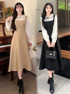 Chic Vintage plus Size Long Dress Womens Spring Autumn Slimming Waist High Waist A-Line Skirt Short Sleeve Elegant Dress