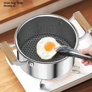 Nồi Súp Chống Dính Tổ Ong Bằng Thép Không Gỉ 24cm Có Nắp Kính Chảo Rán Đa Năng Cho Bếp Gas Và Bếp Điện Từ Đồ Dùng Nhà Bếp Thân Thiện Với Môi Trường