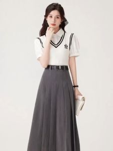 🔥[C350] Áo len nữ Montoghi Quảng Châu GILE HUY HIỆU kiểu 2 lớp phối cổ sơ mi tay phồng - Kholenqc