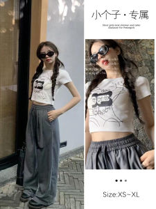 เสื้อยืดคอกลมแขนสั้นผ้าฝ้ายพิมพ์ลายตัวอักษรสไตล์ลำลองสำหรับผู้หญิงในช่วงฤดูร้อน ทรงสลิมฟิต เสื้อผ้าทำงานสไตล์ย้อนยุค