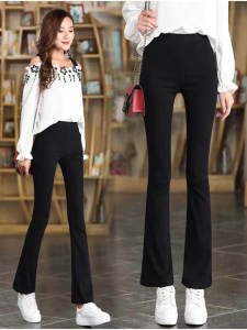 Quần Ống Loe Cạp Cao Ôm Vừa Vặn Màu Đen Thường Ngày Mùa Xuân Hè Cho Nữ Quần Dài Đến Mắt Cá Chân