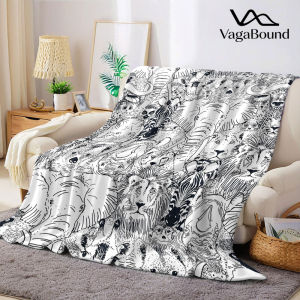 safari animal line art Flannel Blanket Warm Soft Halloween Christmas Decorative Couch Warm Cozy All-Season Gift