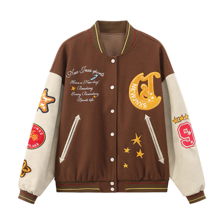JNXS | Vintage Embroidered Loose Fit Fall Baseball Jacket
