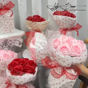 Combo 5-10 Cụm Hồng 9 Bông Bó Hoa Cắm Giỏ Trang Trí Tiệc. Hoa Lụa Decor