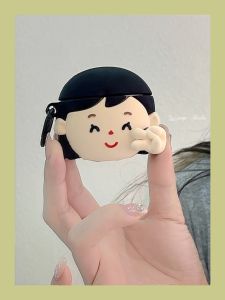 Adorable Rotating Apple Girl Compatible Bluetooth Wireless Earphone Protective Case for Airpods 1/2/Pro 2nd Gen Silicone Soft Shell