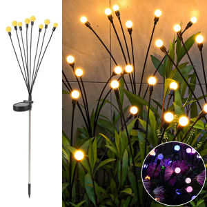 Calistouk Solar LED Firefly Lamp Garden Outdoor Decoration Light Waterproof Lawn Fireworks Light Yard Decor Pin Lamp