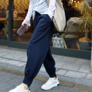 Jogger Pants Woollen Trousers Womens Outerwear Harem Pants Loose Bloomers High Waist Skinny Pants Knitting Cashmere Casual Pants with Pockets