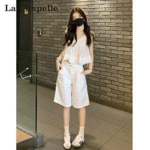 La Chapelle | White Wide-leg Short Jean Trousers