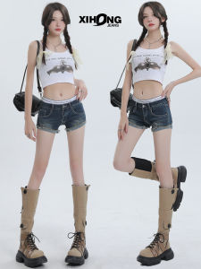 Retro Low Waist Bell Bottom Denim Shorts Women Summer 2024 Trendy American Hot Girl Tight Butt A-Line Shorts Cotton Stretch