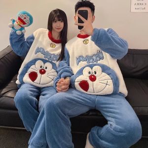 Couples Winter Pajamas Thickened Coral Fleece Flannel Home Clothes Long Sleeve Sleepwear for Men And Women Suitable for Outdoor