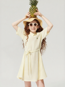 JOLLY BEAN | Asymmetrical Polo Collar Tie Waist Girls Dress