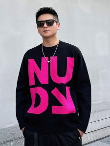 Autumn and Winter Knitted Sweater Men Fashion Brands Loose Easiest for Match Casual Sweatshirt Youth Couple round Neck Pullover Letter Sweater