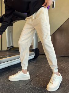 Mens Fleece Lined Thick Casual Pants Spring Autumn Winter New Style Handsome High End Feeling Leisure Trousers Streetwear