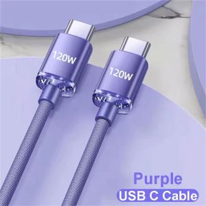 120W Fast Charging Cable Nylon Braided High-speed Transmission Durable Cable USB A To Type C/Dual Type C Quick Charge Data Cord