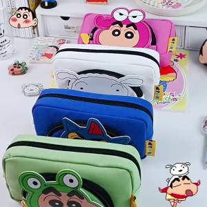 Bandai | Anime Crayon Shin-Chan Three-Dimensional Pencil Case Black Pen Student Cartoon Stationery Box School Supplies Pen Bag Gifts