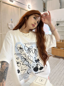 Áo Thun Cotton Tay Ngắn Cổ Tròn in Họa Tiết Bướm Sixminu Mùa Hè 2024 Phong Cách Mỹ Rộng Rãi Thời Trang Cho Cặp Đôi