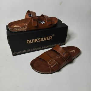 Sandal Casual Tali Pria Sandal Strap Quiks1lver Coklat Muda Jepit Tali 2 Kulit Sintetis Harian Ootd Birken Fashion Liburan Anti Slip