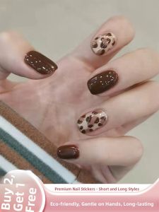 MONLEYTA | Handmade Nail Art Stickers Short And Long Wearing False Nails Autumn Winter New Arrival High Quality Leopard Print Nail Tips