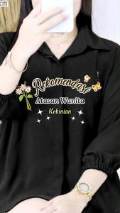 Atasan Kemeja Wanita Korean Style Kancing Tertutup Bahan Crinkle