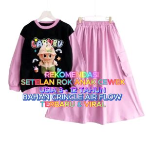 ONE SET ROK ANAK CEWEK LABUBU CUPCAKE USIA 3 - 12 TAHUN BAHAN CRINCLE AIR FLOW FASHION TERBARU / VIRAL