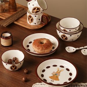 อุปกรณ์โต๊ะอาหารกล่องของขวัญสไตล์นอร์ดิกสำหรับ1-4คนถ้วยชามชุดดินเนอร์เซรามิกที่วางช้อนและตะเกียบ Salah ชุดกระต่ายย้อนยุค