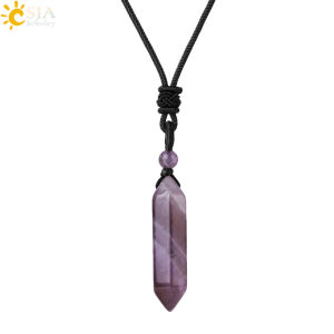 Natural Stone Crystals Necklace Pendant Quartz Hexagonal Bullet Amethysts Black Agates Necklaces Women Men Reiki Jewelry G915